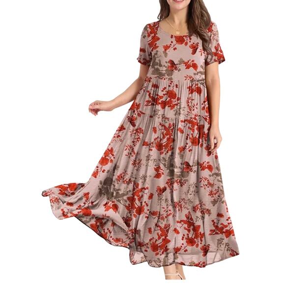 EJF Dresses & Skirts - EJF Purple and Red Floral Short Sleeve Maxi Dress NEW